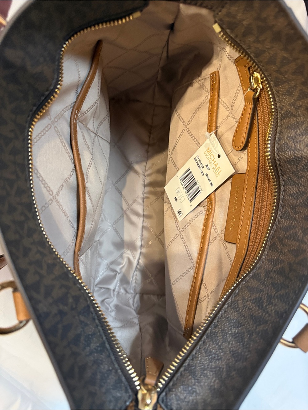 Michael Kors Joey Tote Logo Canvas Brown Monogram Tan Snap Front Pocket. New! - Picture 12 of 13
